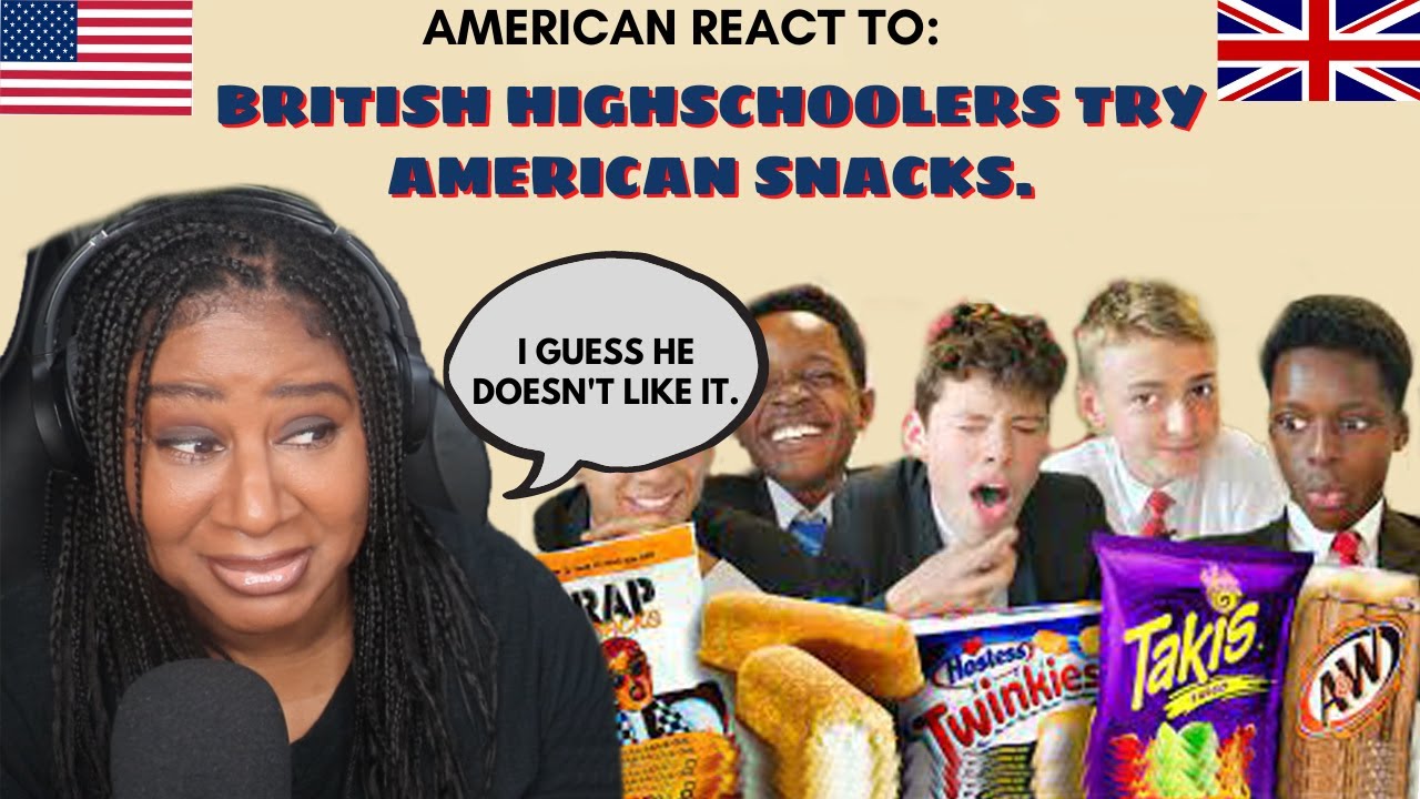 American react to British Highschoolers try American snacks.