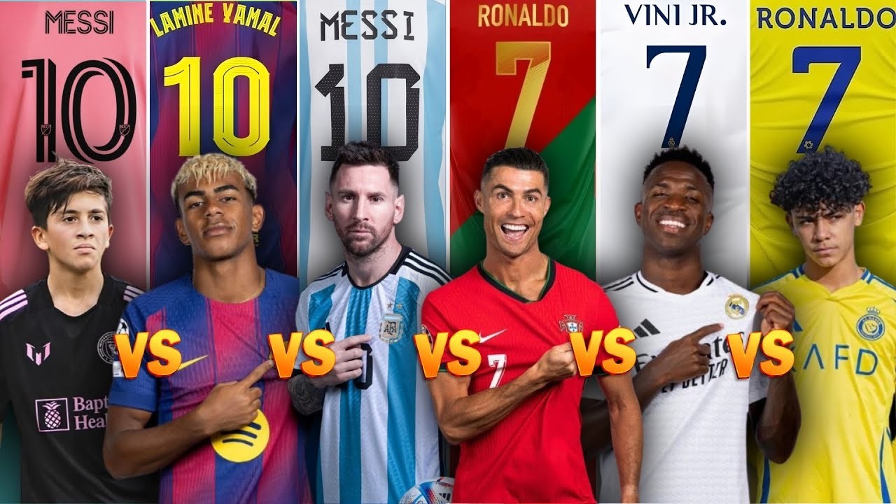 Comparison Ronaldo vs Messi vs Yamal vs Vinícius vs Ronaldo Jr vs Thiago Messi  10 vs 7