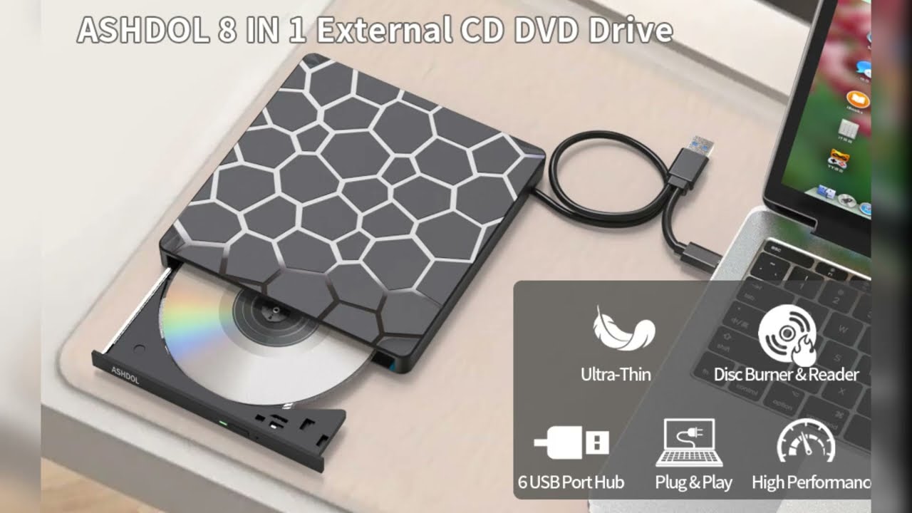 ASHDOL External CD DVD Drive (8 in 1)