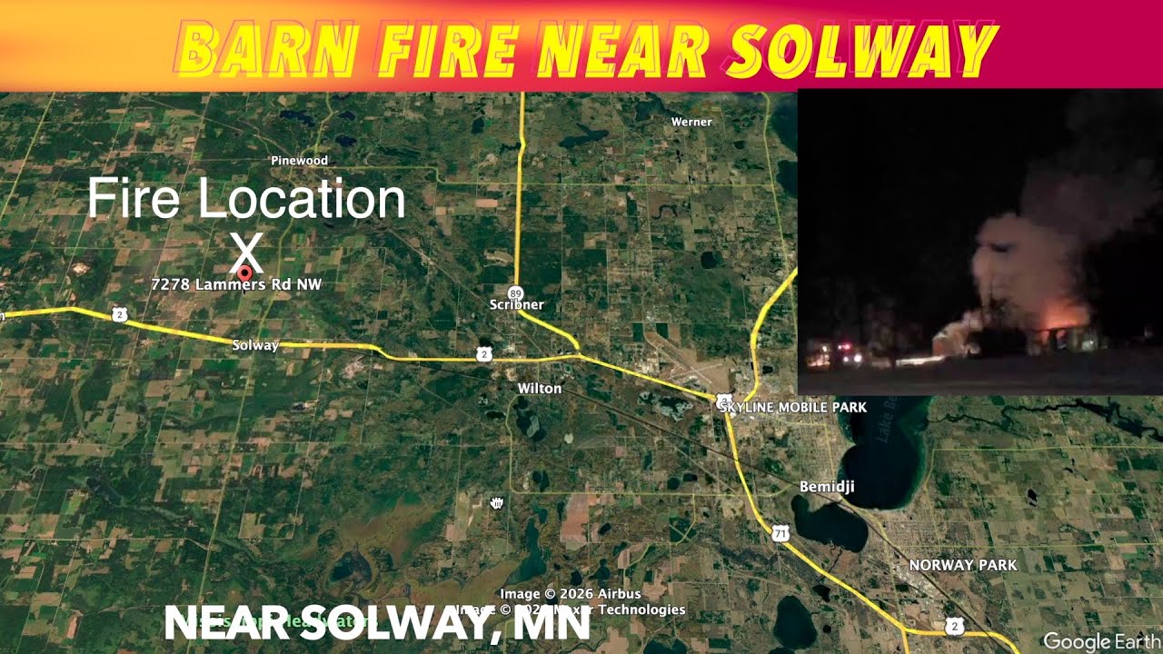 Срочные новости: Пожар в амбаре недалеко от Солвея, штат Миннесота.
