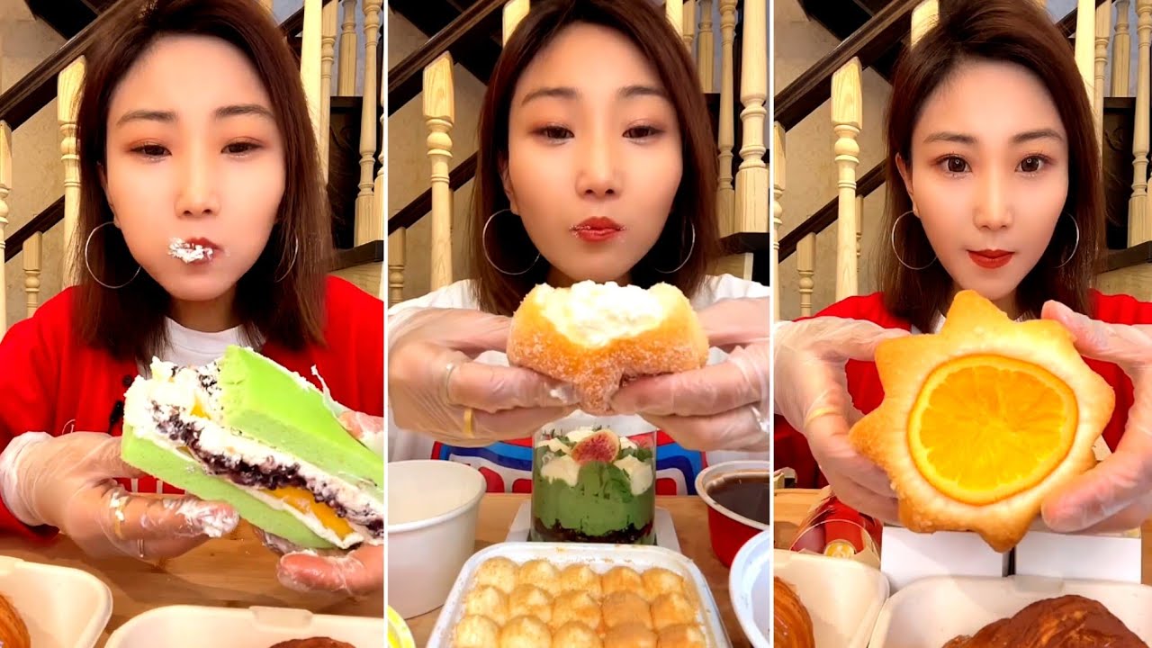 [ENG SUB] Pistachio puff,Peach Pie,Soy milk box,Matcha Fig cake,Chocolate Croissant 🥐 #asmr #food