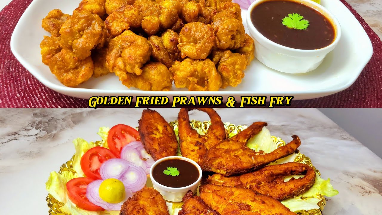 Hyderabadi Golden Fried Prawns & Fish Fry Recipe|Fish Fry Recipe|Prawns Fry Recipe|Tawa Fish Fry