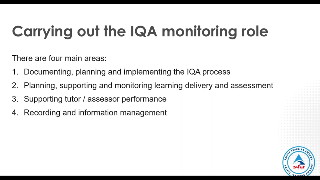 Internal Quality Assurance IQA Procedures for Safety Training Awards ATCs   Webinar August 2018