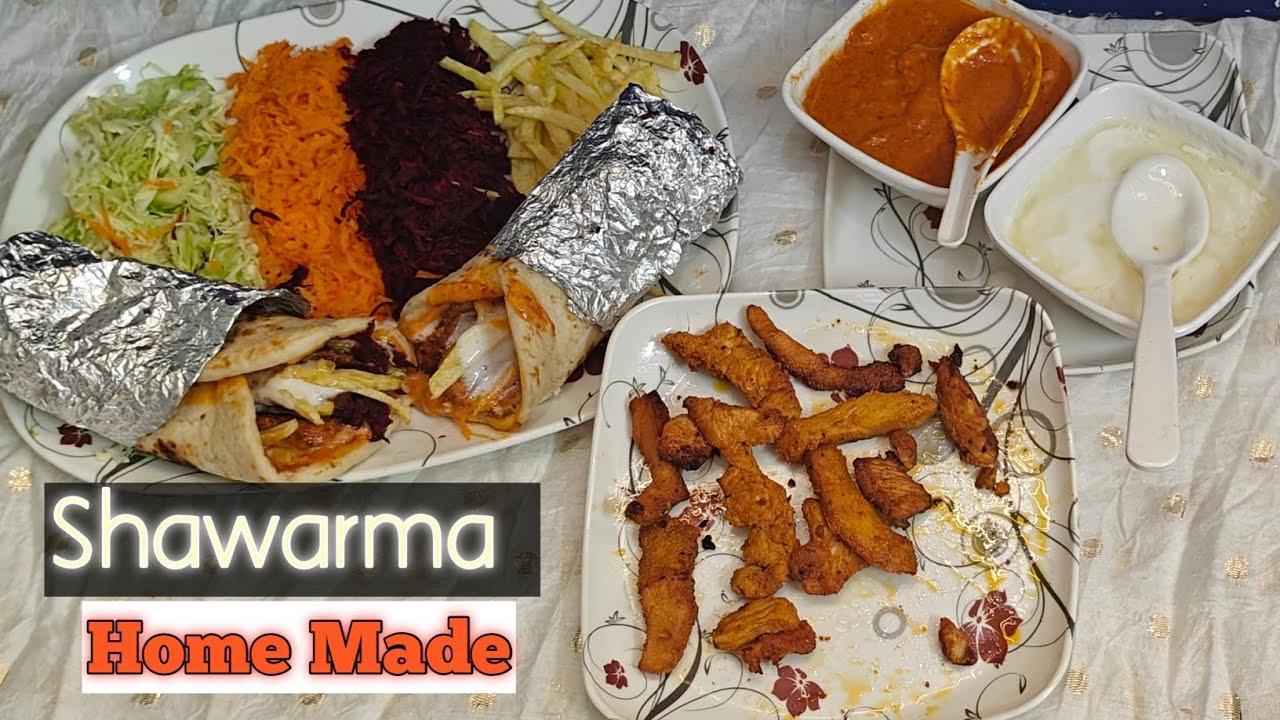 Chicken Shawarma puri tarikh se ghar par bana huva चिकन शावर्मा पूरी तरीका से घर पर बना हुआ  chicke
