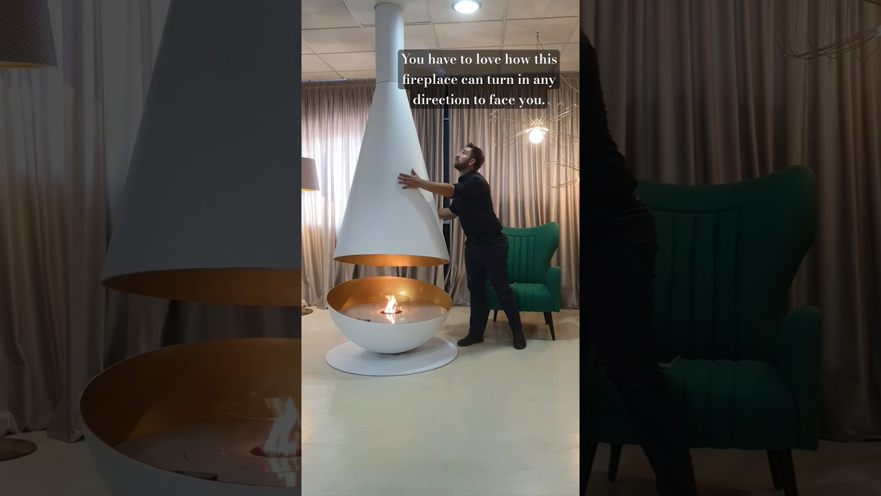 Esclusivo camino sospeso girevole doppio di Glammfire #design #camino #accogliente