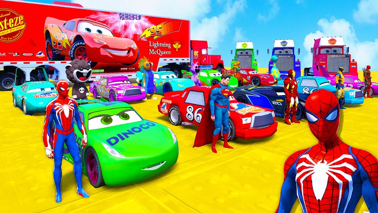 GTA V SPIDER-MAN, FIVE NIGHTS AT FREDDY'S, SUPERHEROES Join in the Epic New Stunt Racing