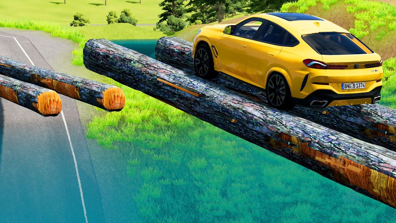 Cars vs Unfinished Log Bridge - BeamNG.drive