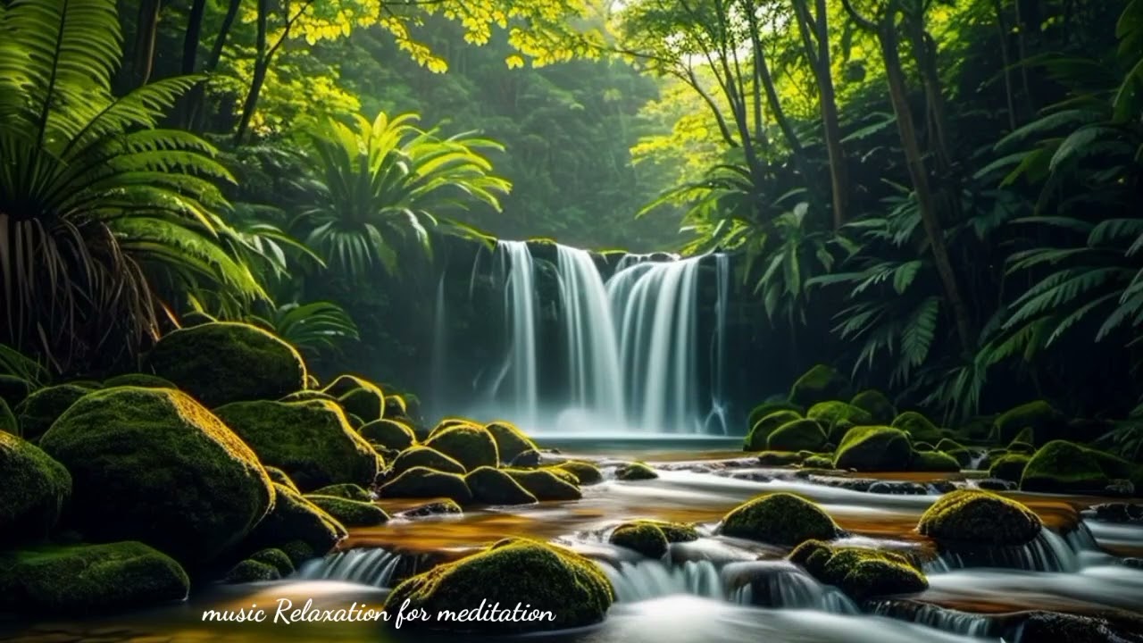 Relaxing Waterfall Sounds with Calming Music and Birds Singing for Meditation