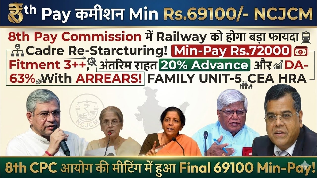 8th Pay कमिशन  Min Rs.69100/- NCJCM Min-Pay 69.1k Fitment 3+ DA-63% With ARREARS UNIT-5 HRA @ATARLLB