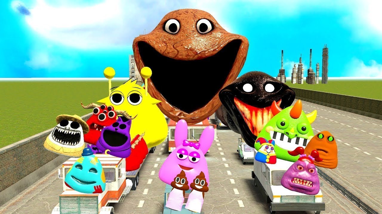 🛣️I MADE NEW POU HUNGRY WORM POU BOU FAMILY FROM BOUS REVENGE Of POU  in FREEWAY Garrys Mod!🪱