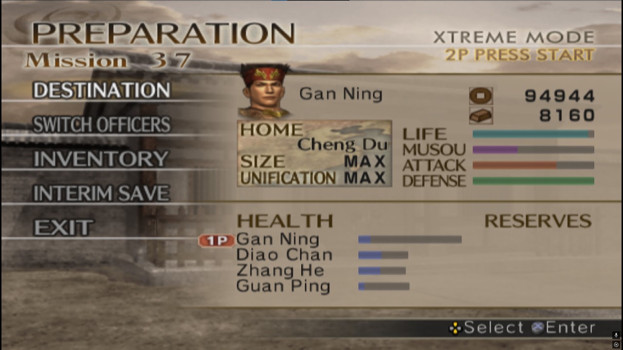 Dynasty Warriors 5 Xtreme legends Extreme mode Gan Ning stage 30 - ? mencari element