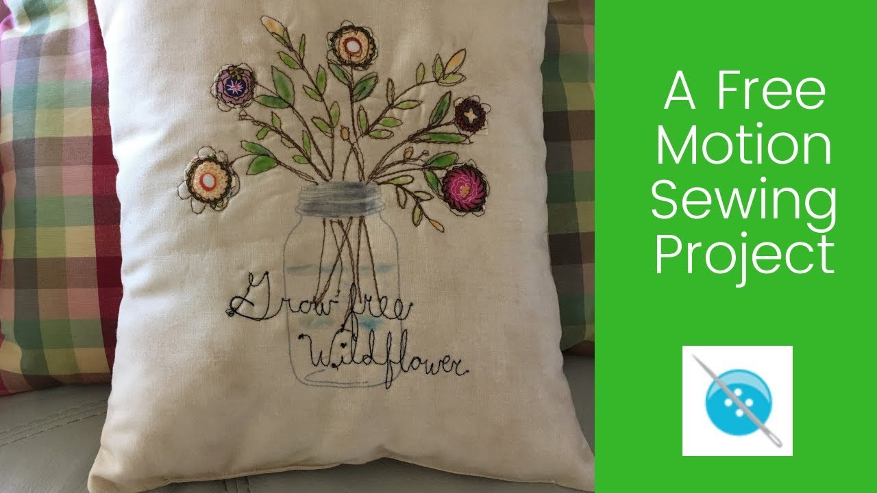A Free Motion Sewing Project, Wildflowers in a Mason Jar