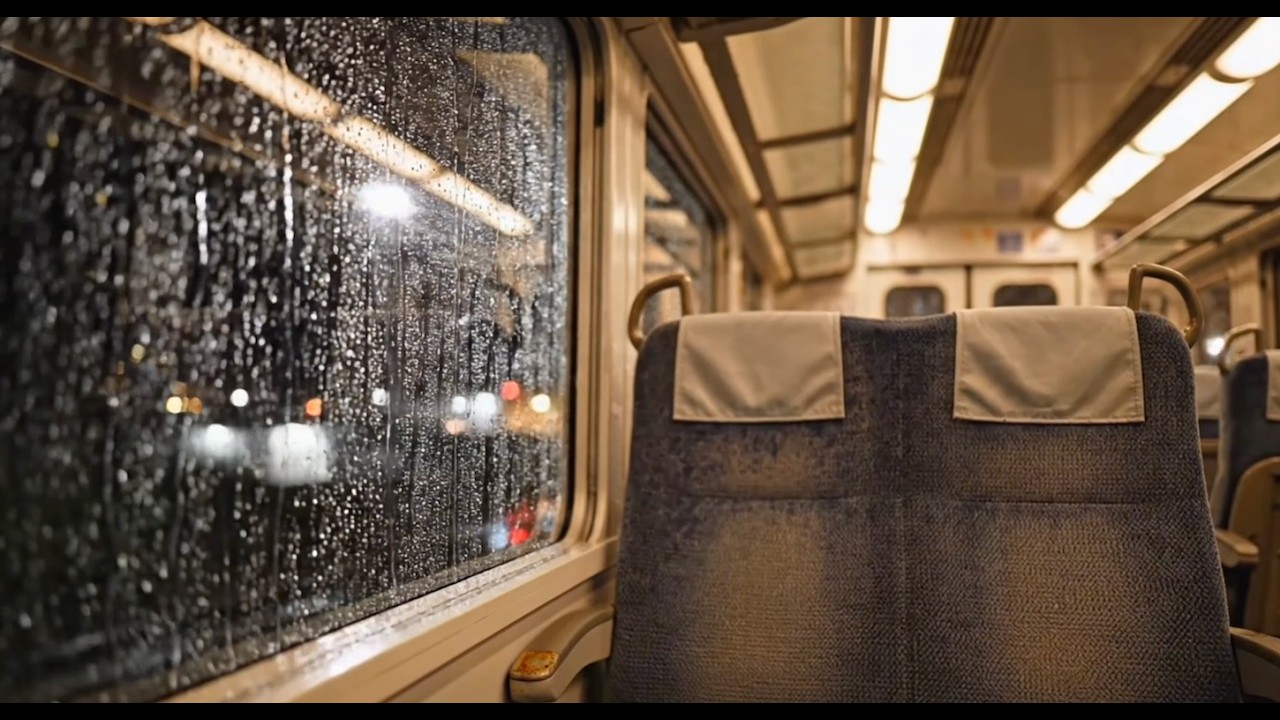 Rainy Night Train Ride | Window Raindrops & Soft Train Sounds | 1 Hour | No Music