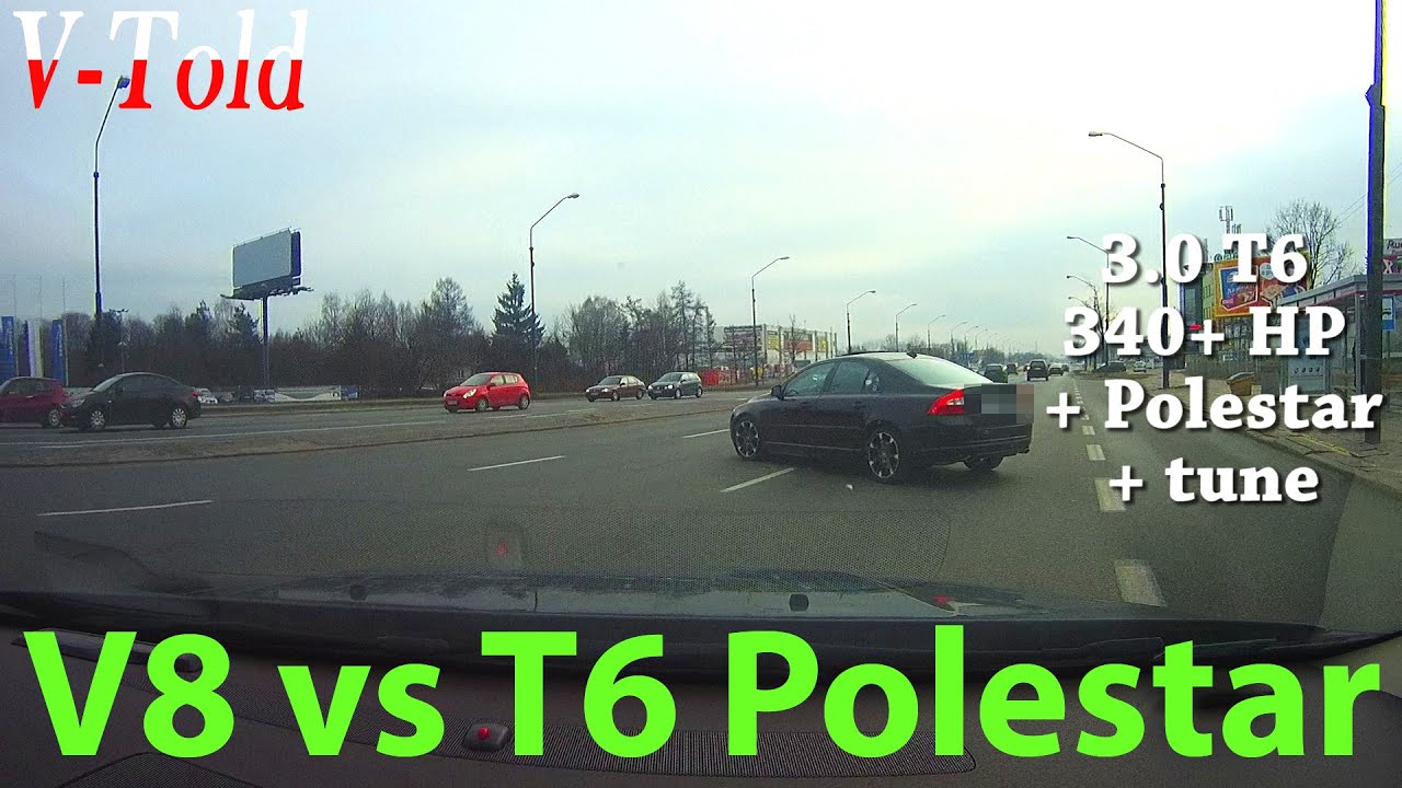Volvo S80 4.4 V8 vs S80 3.0 T6 (Polestar tuned) street racing
