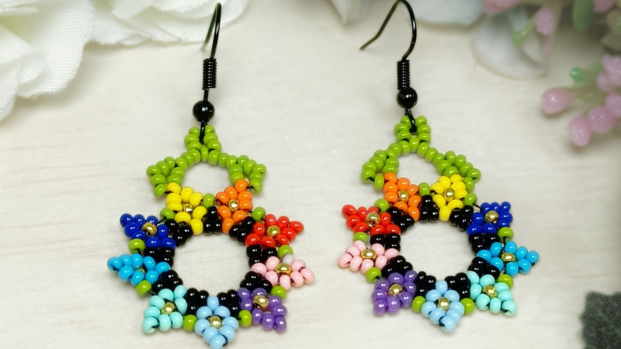🌼✨ Arete colorido de 9 pétalos ⎮ Tutorial fácil 🌼 Paso a paso