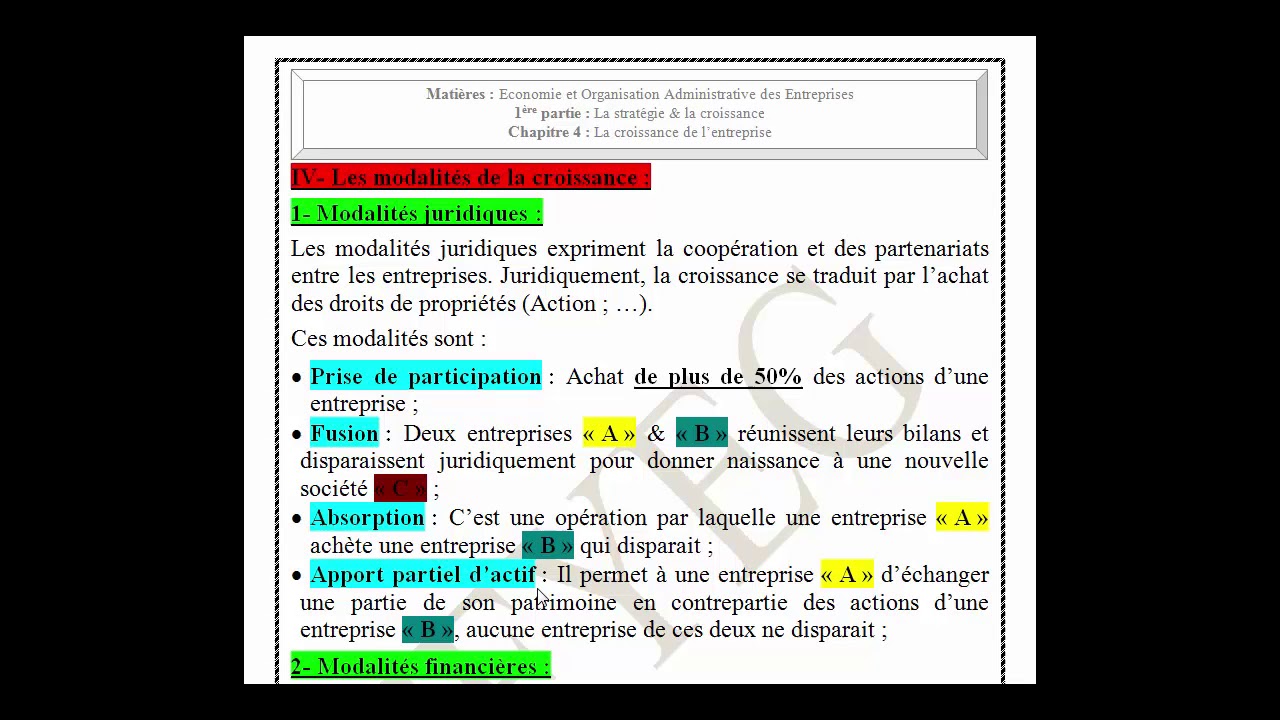 EOAE - Chap 4: La croissance de l'entreprise - Partie 3/3 