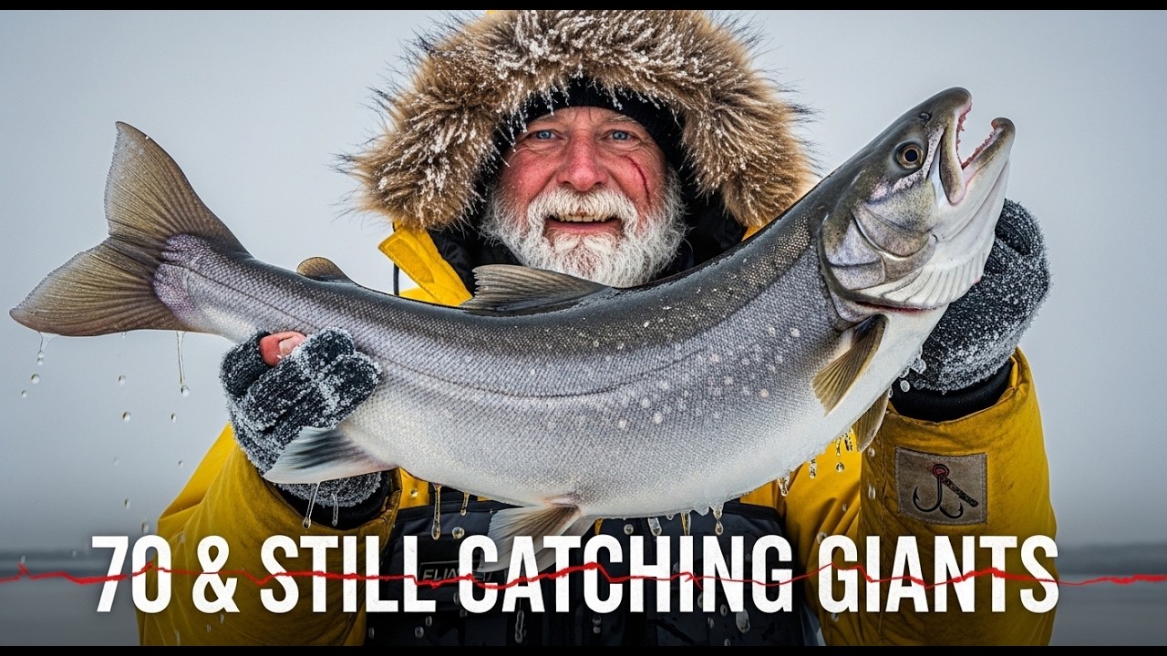 70-Year-Old Man Ice Fishes Alone at -45°C | Big Arctic Char Catch!