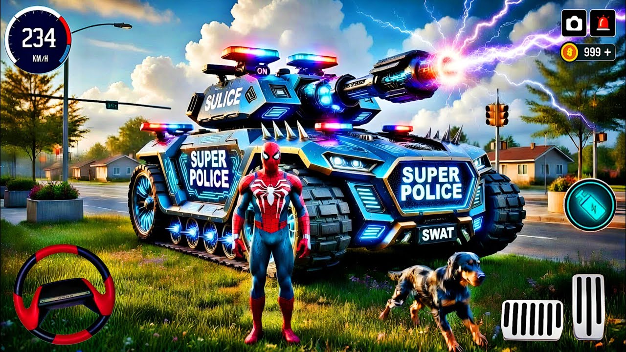 🥳 Lightning Scorpio Police Tank & Spiderman Game 🦚 New 3D Police Car Simulator 🥰 Indian Thift Auto