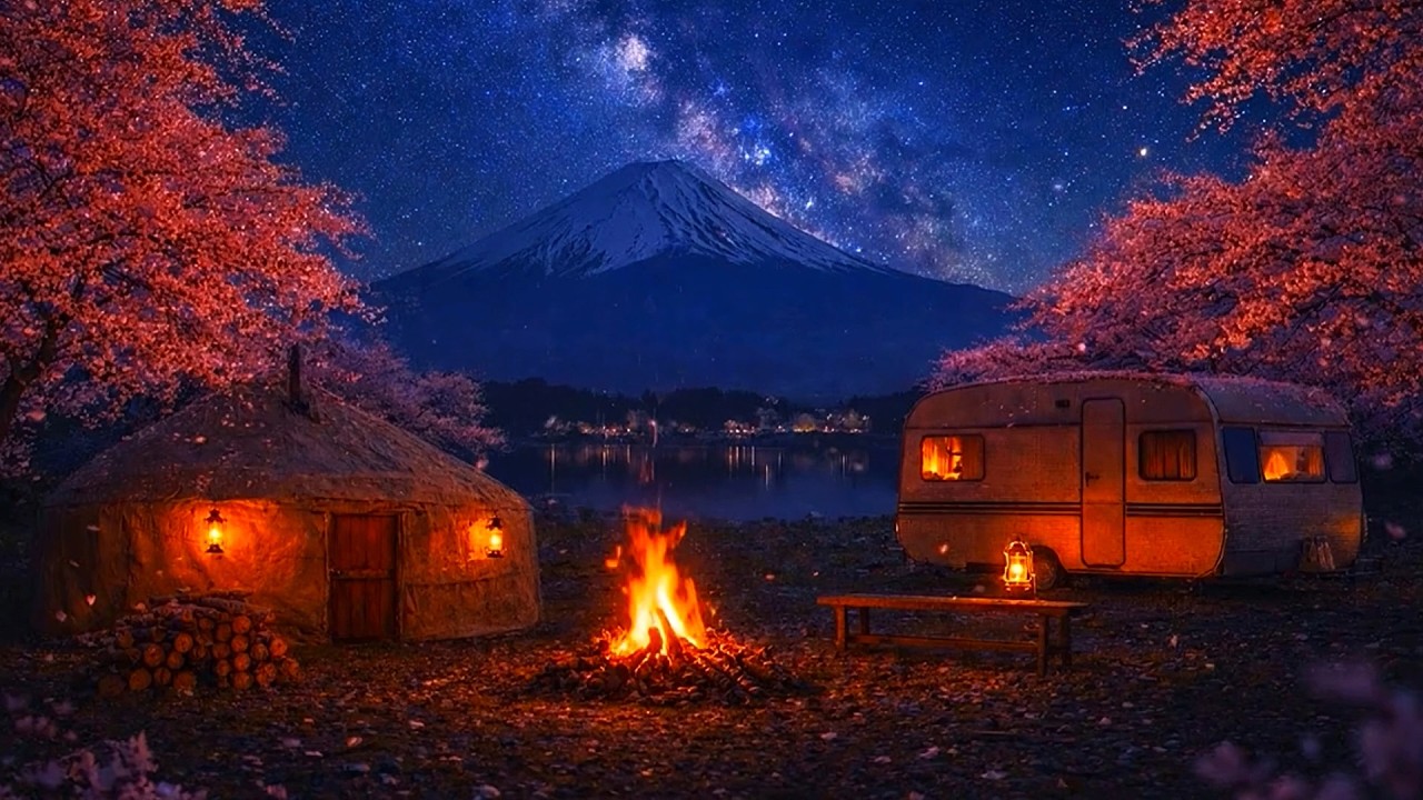 🔥 PEACEFUL CAMPFIRE NIGHT MEDITATION - Relaxing Blossom Fireplace Ambience - Deep Sleep - Relax ASMR