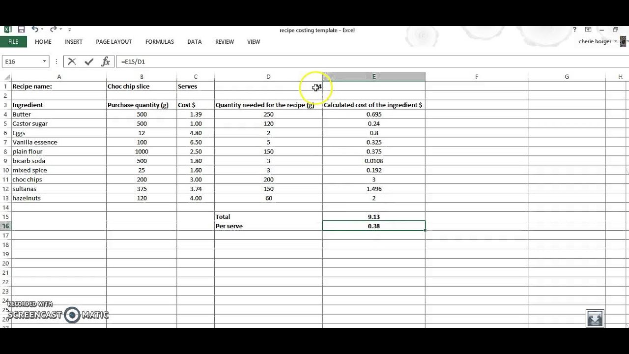 Costing a recipe - part 3