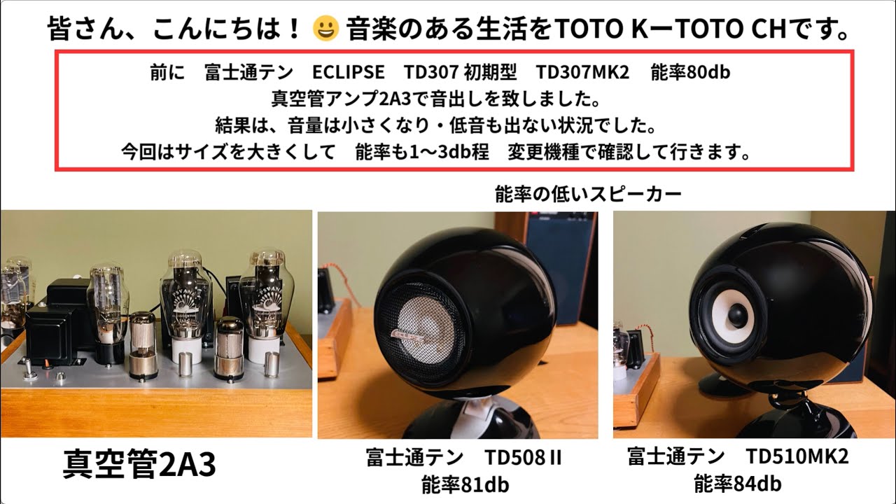 皆さん、こんにちは！ 😀 音楽のある生活をTOTO KーTOTO CHです。第二回目のスピーカー能率での差