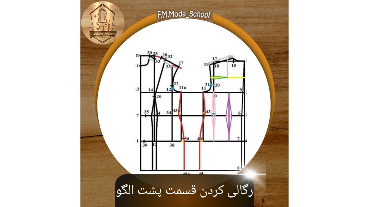 رگالی کردن و انتقال پنس قسمت پشت الگو در مدرسه خیاطی فرحناز Pence transfer