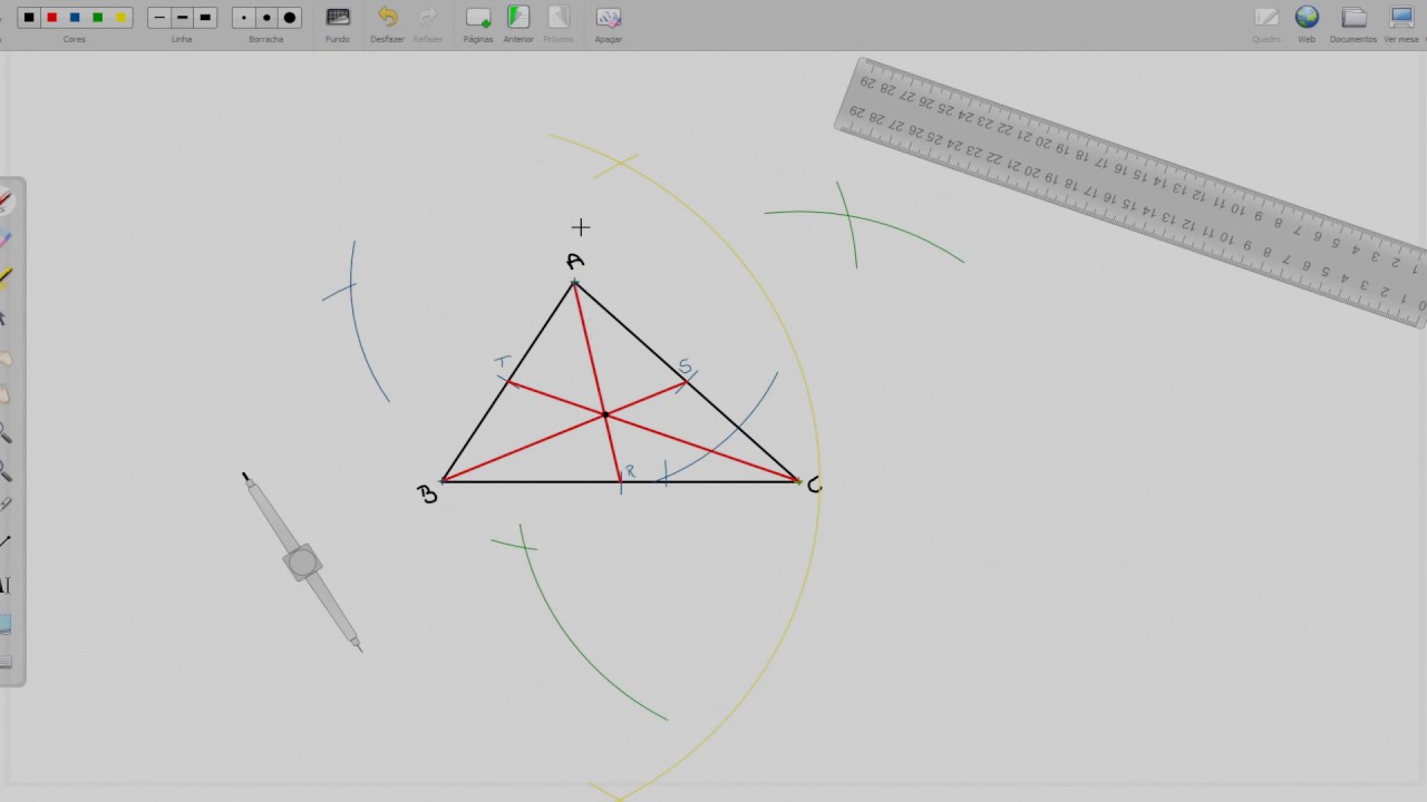 Traçado das Medianas e Baricentro de um triângulo utilizando régua e compasso