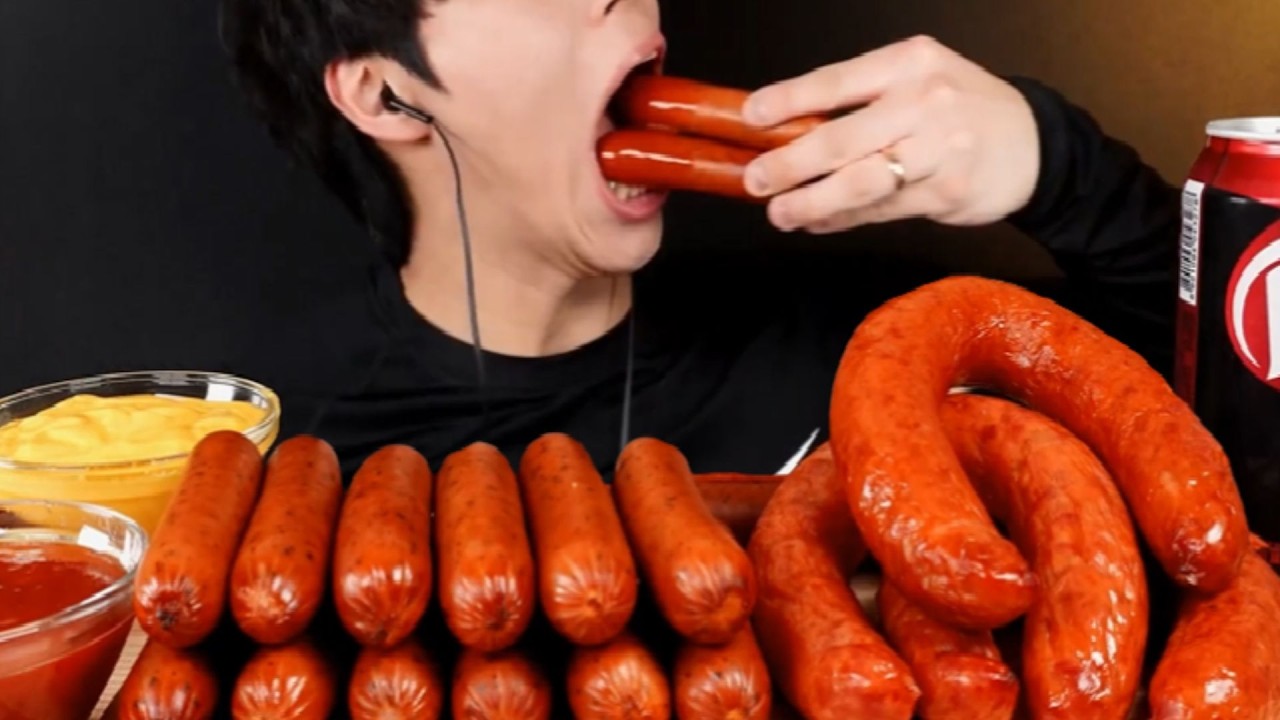 ASMR Mukbang Sausages with Delicious Sauces