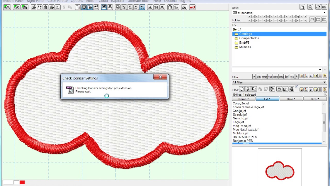 Reconfigurando o Embird para mostrar os desenhos das matrizes na tela do PC.