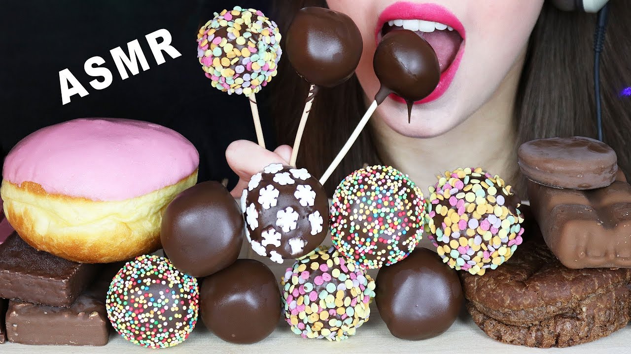 ASMR RAINBOW CAKE POPS, ICE CREAM, DONUT & more LEFTOVER CHOCOLATE (EATING SOUNDS) No Talking 먹방