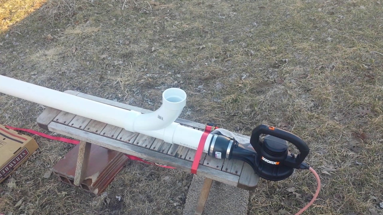 Pitching Machine DIY --Leaf blower and PVC  -make a pitching machine lob real baseballs