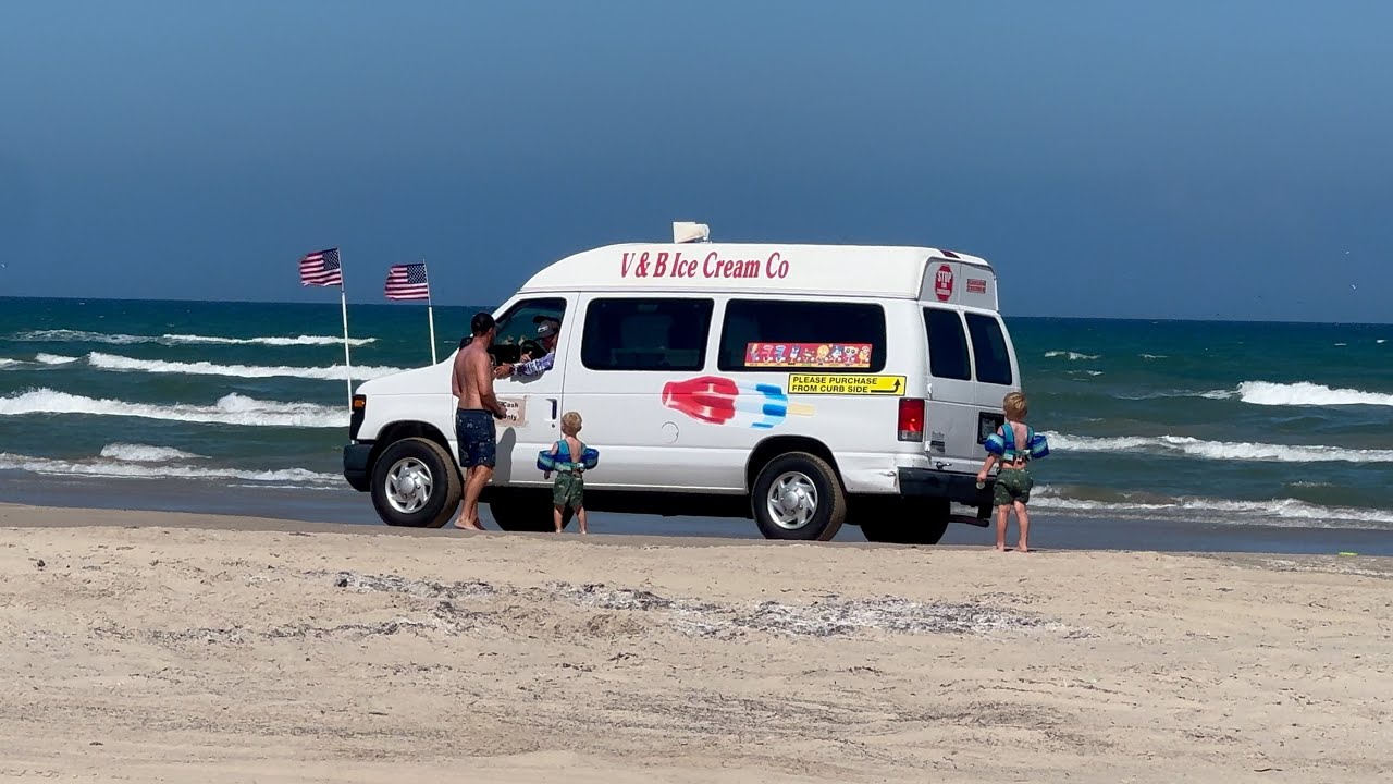 Beach camping on Padre Island. Kids got free ice cream!