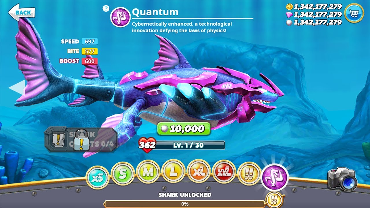 Hungry Shark World - NEW SHARK UNLOCKED - QUANTUM THE CYBER SHARK - All Sharks Unlocked Gameplay