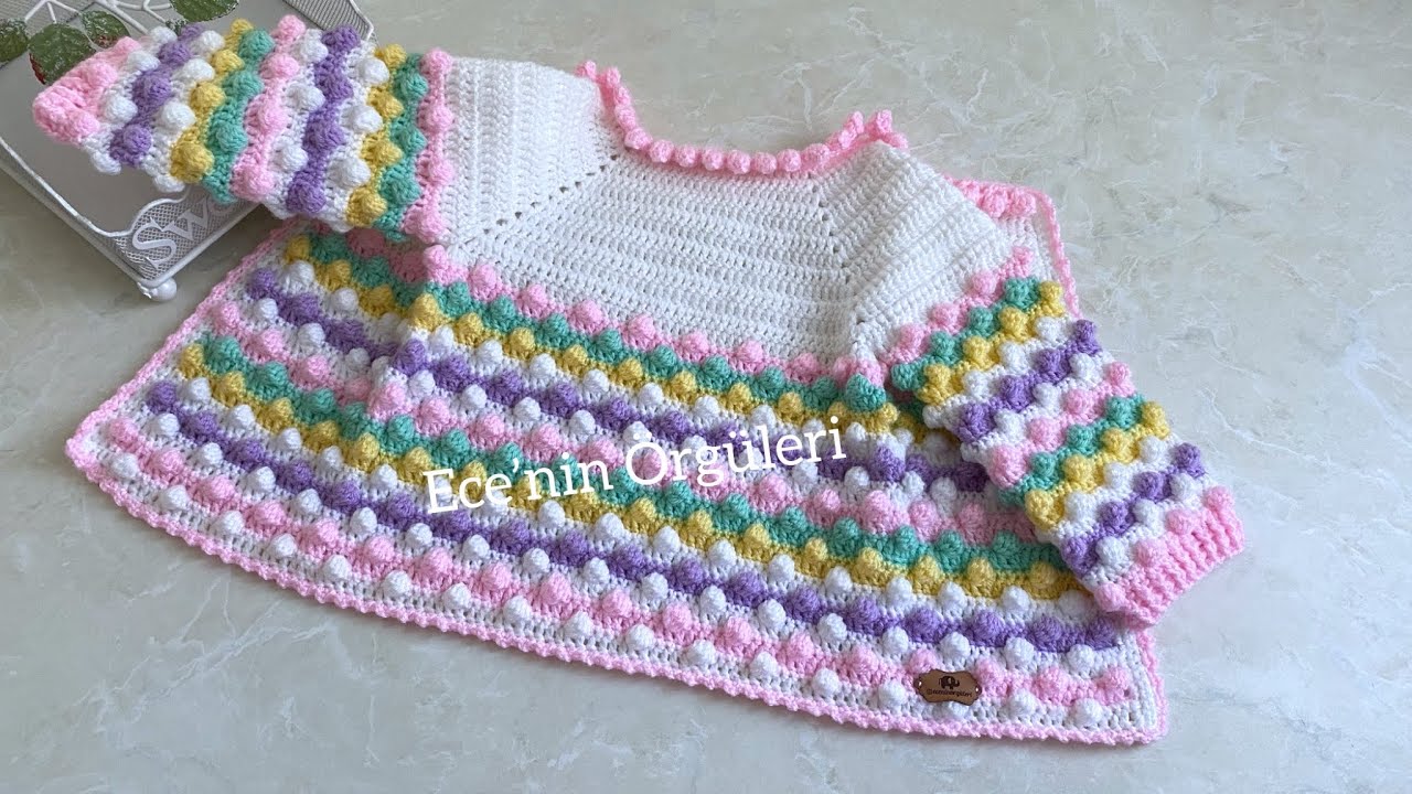 Crochet Candy Model Baby Cardigan Tığ işi Bonbon Şekeri Model Bebek Hırka / Bebek Ceketi /6-12 Ay