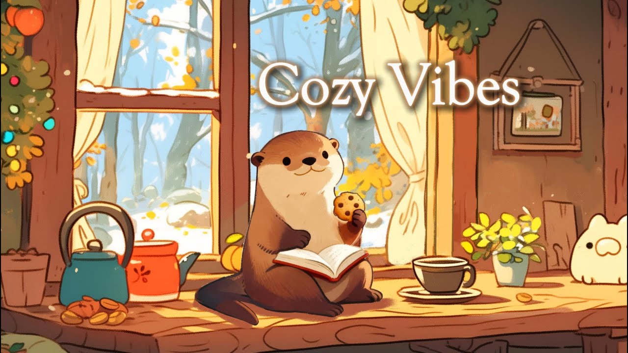 Warm Coffee, Cookies & Snow with Waffle 🦦🍪Cozy Lofi #lofihiphop #chillmusic #coffeemusic #studymusic