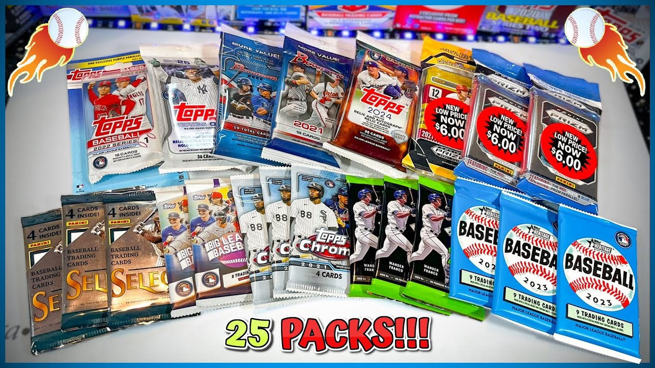 AWESOME PACKS! Opening 25 Random Baseball Card Packs! Bowman, Topps, Chrome, Panini, Prizm, & More!