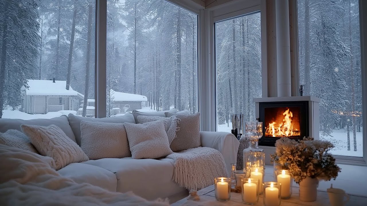 3 Hours of Heavy Snowfall in a Forest with a Cozy Cabin | Nature Sounds for Sleeping