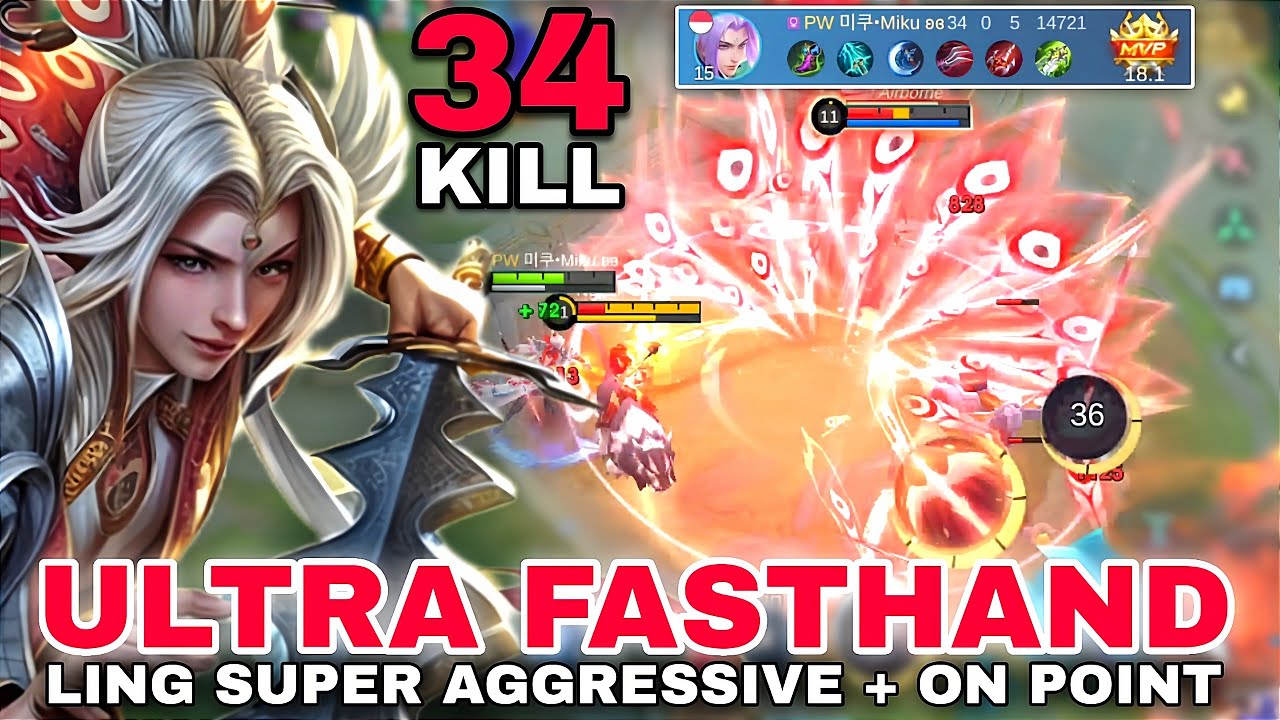 34 KILL‼️LING FASTHAND NO MERCY DESTROY ENEMY - PERFECT ROTATION LING TOP GLOBAL MOBILE LEGENDS