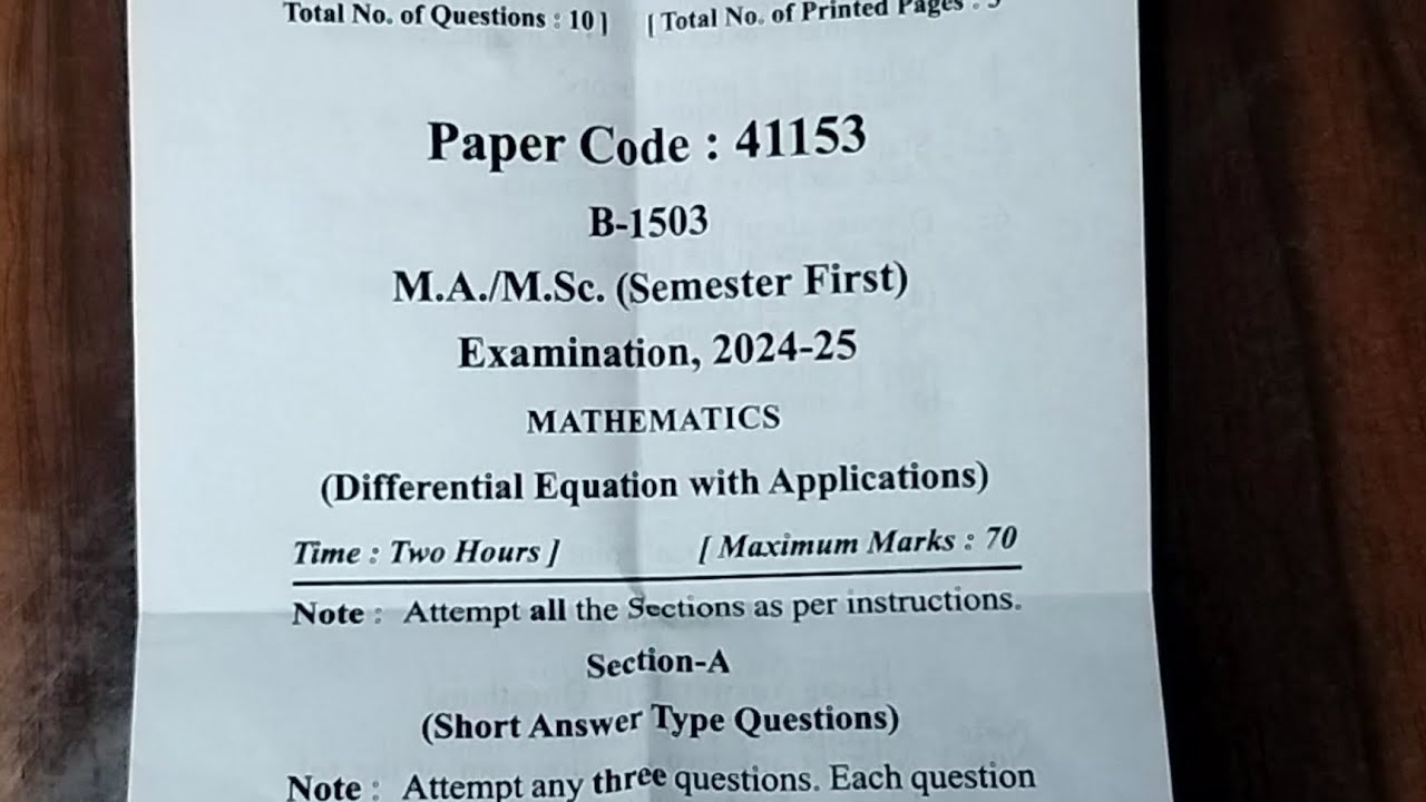 M.sc 1st semester Unsolve 🔥💀 || Differential Equation with Application 2024-25 #mjpru #mathematics