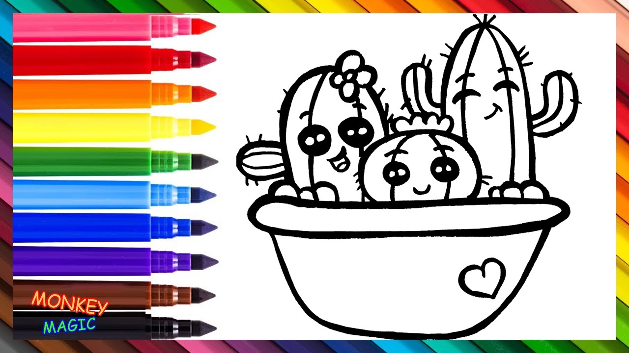 Draw and Color a Cute Cactus 🌵❤️🌈 Drawings for Kids