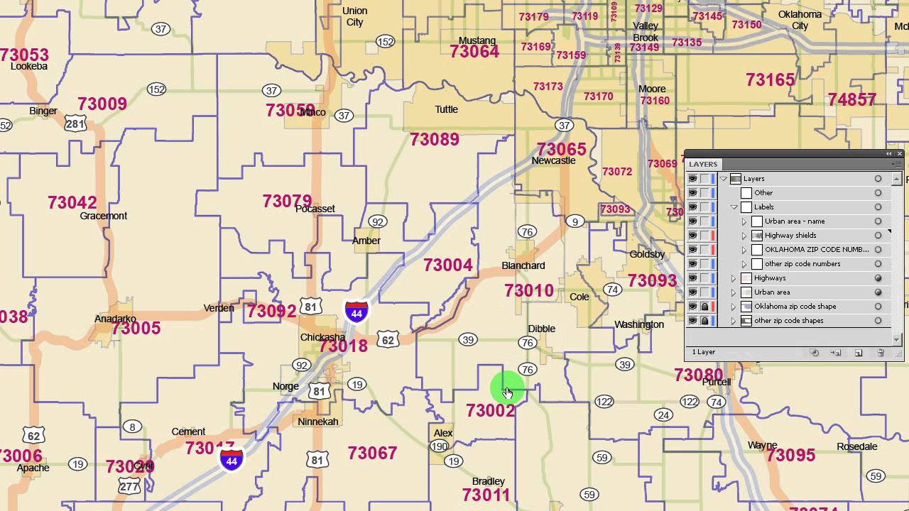 Oklahoma zip code map in three version.