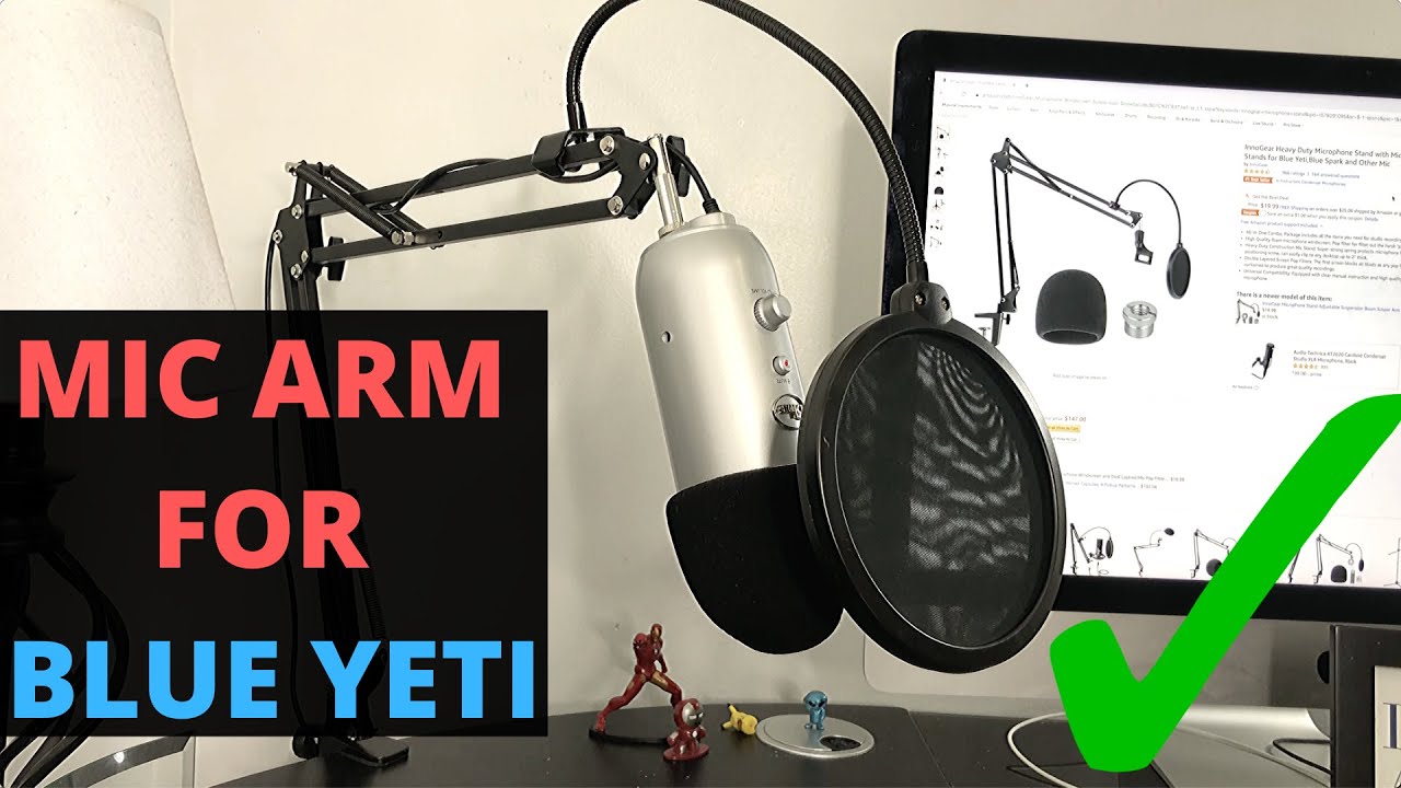 Microphone Stand Set Up For Blue Yeti + Windscreen + POP Filter