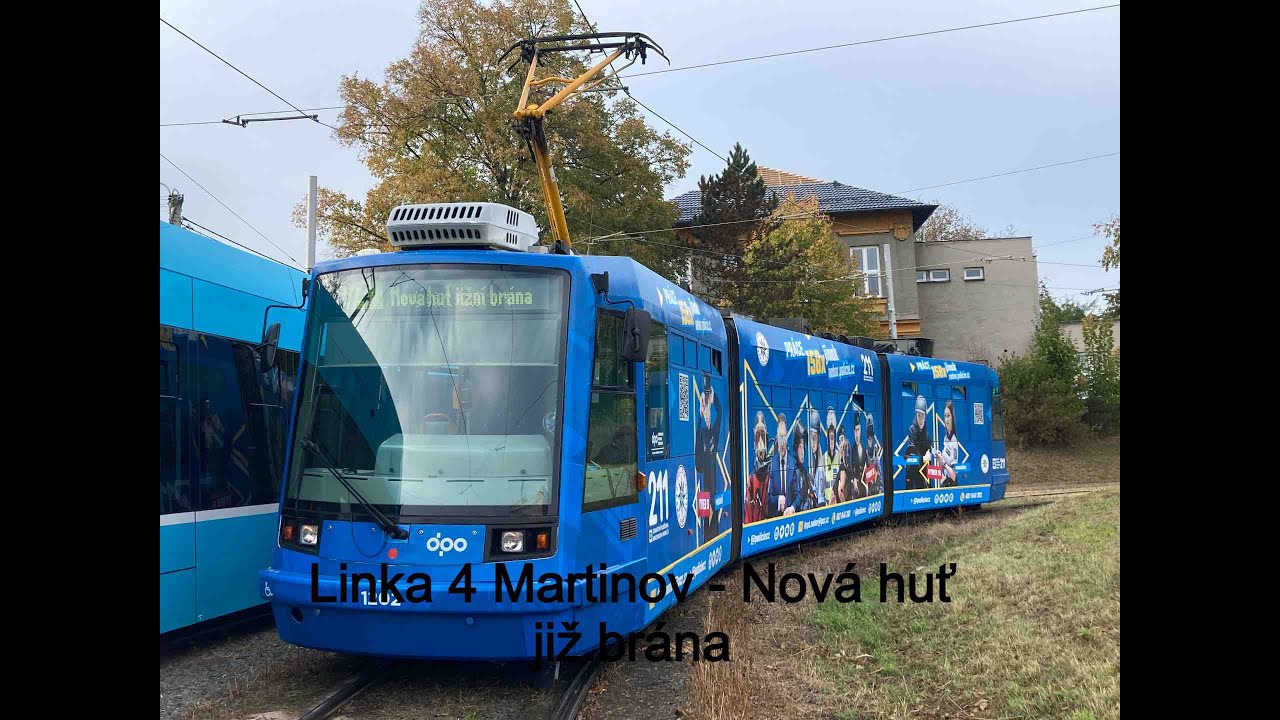 Linka 4 Martinov - Nová huť hl.brána. Cab view.