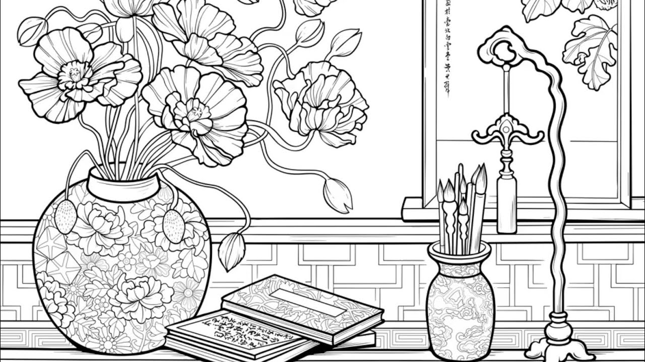 Color by Number Pink Flowers Books Calligraphy Trace Collection 04 Zen Color #coloringbook #japan