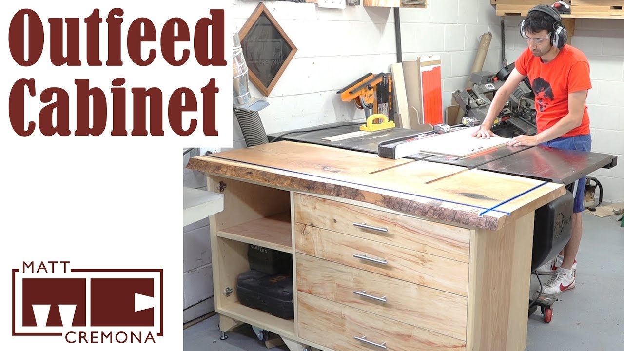 Live Edge Slab Top Outfeed Table Cabinet
