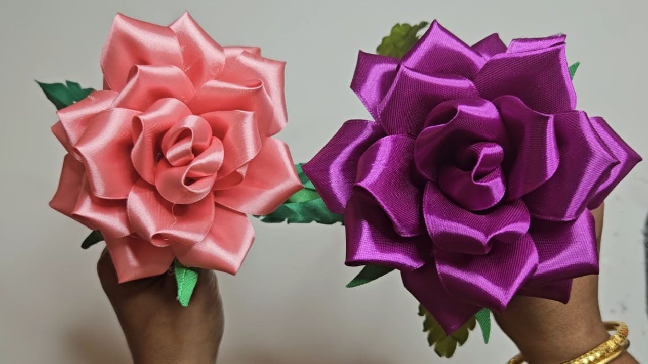 Beautiful Satin Ribbon Rose Flower Making l DIY l How To Make Colorful Satin Ribbon Rose Flower