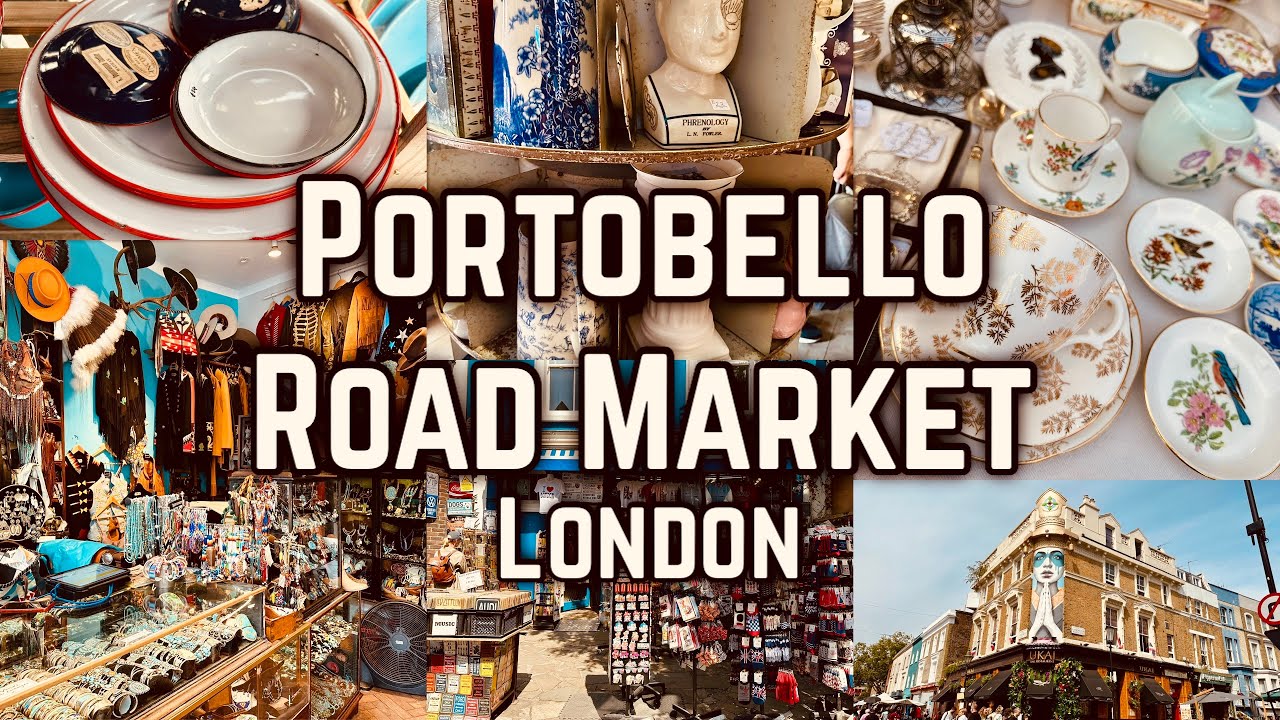 VLOG Portobello Road Market, Notting Hill, London (Vintage, Antique, Retro Shops, Buffet Restaurant)