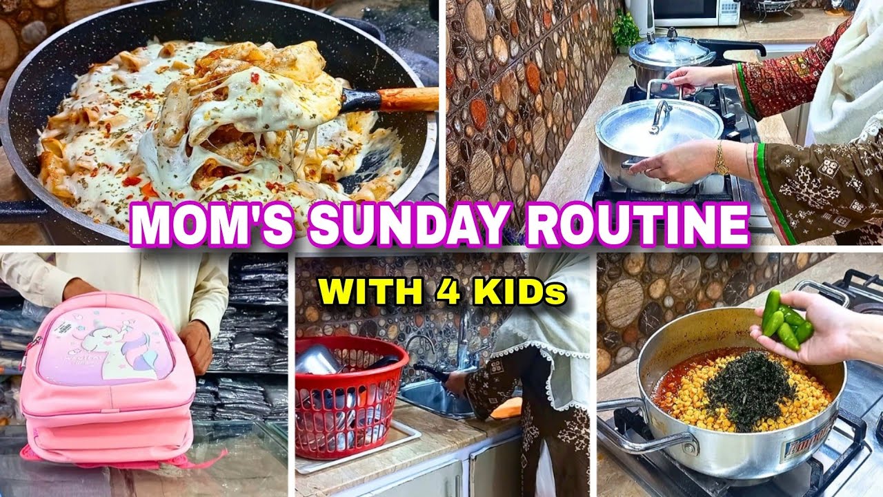 MOM'S SUNDAY ROUTINE WITH 4 KIDs | Easy & Quick Pasta Recipe For Kids | Afternoon To Evening Routine