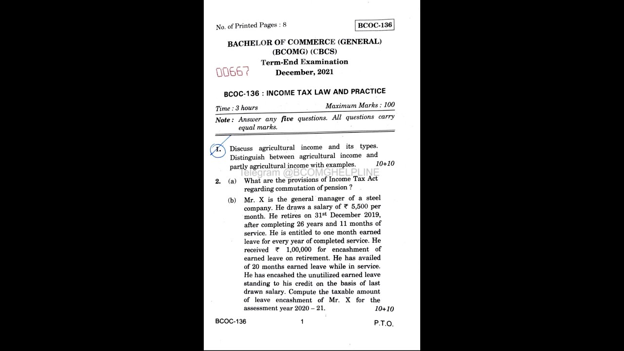 DEC TEE 2021 SOLUTION BCOC 136 INCOME TAX LAW & PRACTICE