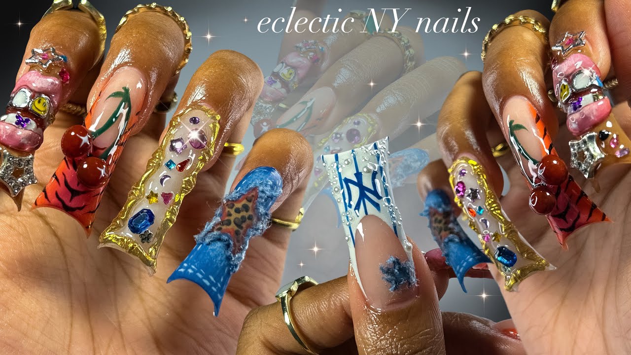 Eclectic New York Nails!🌃🐅💋✨| duck nails + challenging nail art✨